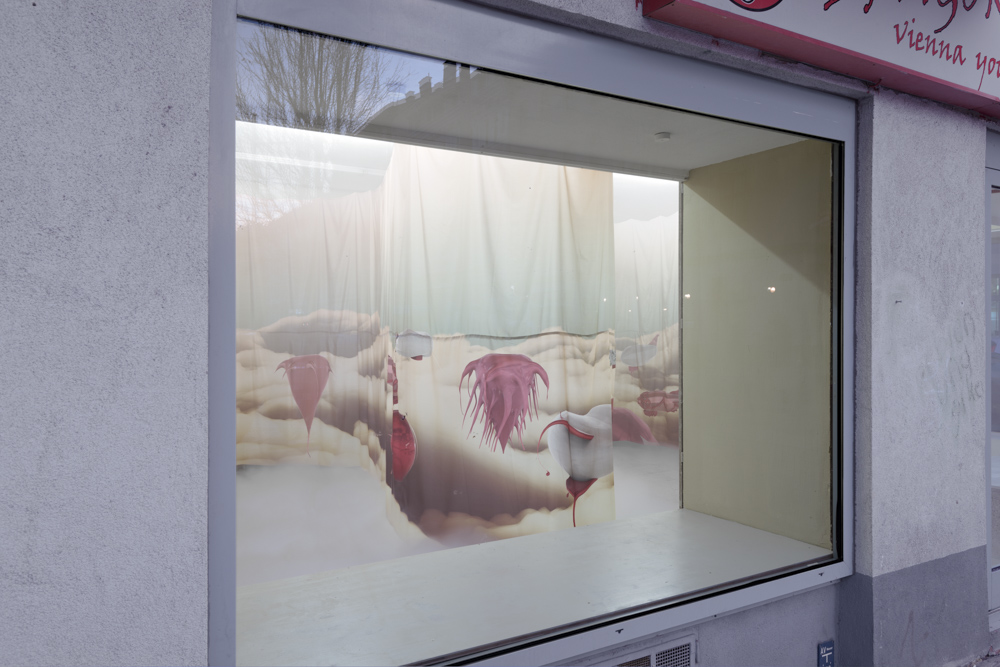 Venus City, installation view, digital print on silk, 300x3300cm